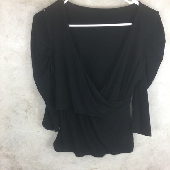 Kenneth Cole Black Faux-Wrap Top with Ruched Sleeves and Front Women's Size S - Picture 6 of 16